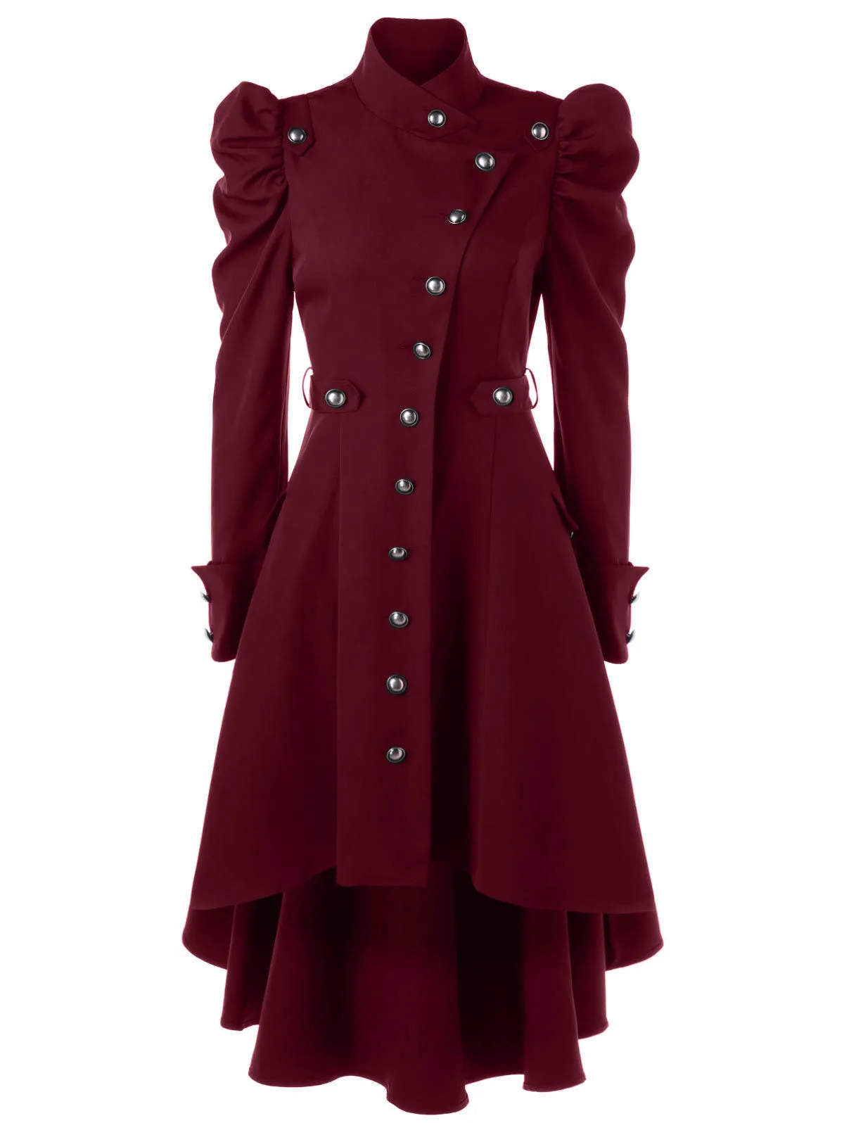 British Style Slim Pure Color Standing Collar Long Women's Jacket