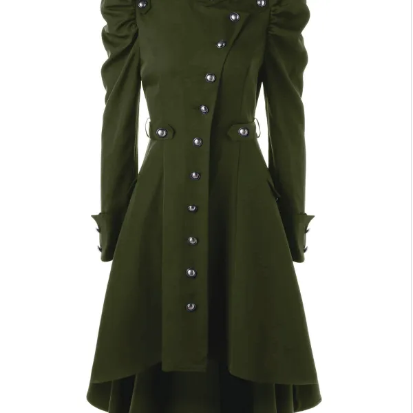 British Style Slim Pure Color Standing Collar Long Women's Jacket